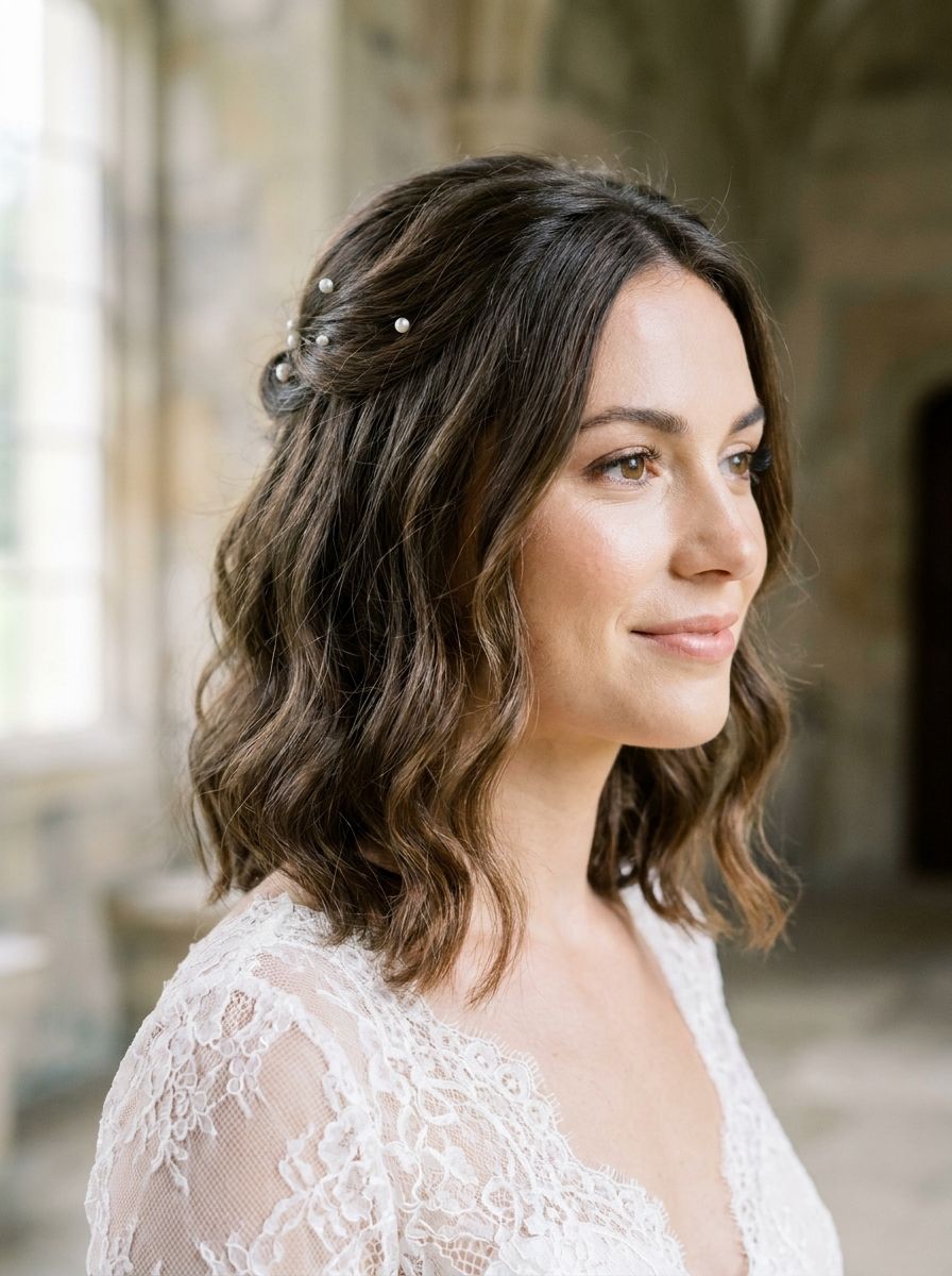 Long Bob mit Perlenpins - Long Bob Frisuren Hochzeit